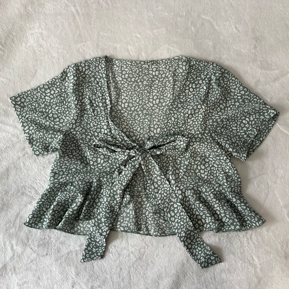 Green Tie-Front Blouse